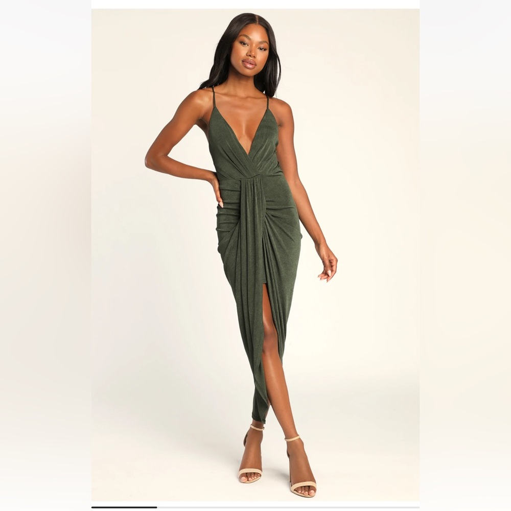 Lulus Dreamy Date Green Surplice Midi Dress